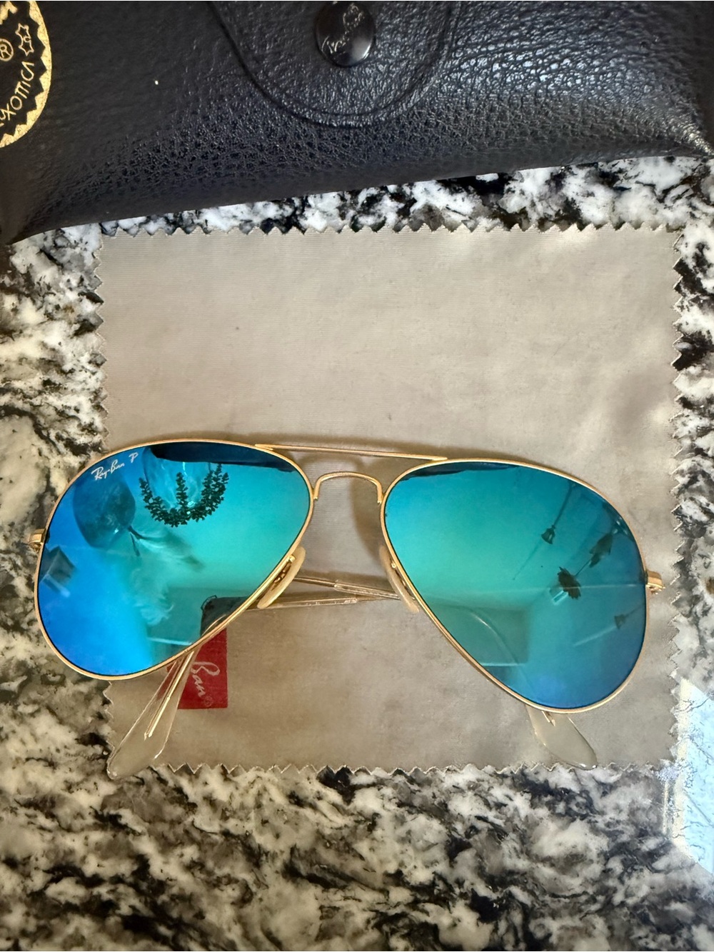 Vintage- Ray-Ban Gold Frame Sunglasses with Blue-Green Mirrored Lenses